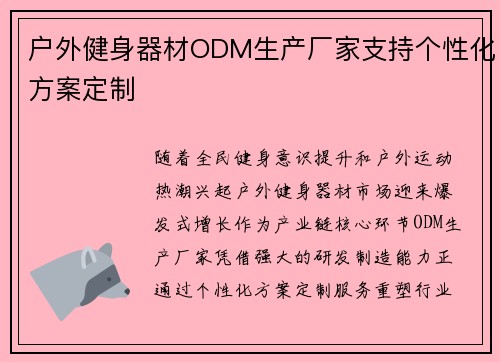 户外健身器材ODM生产厂家支持个性化方案定制